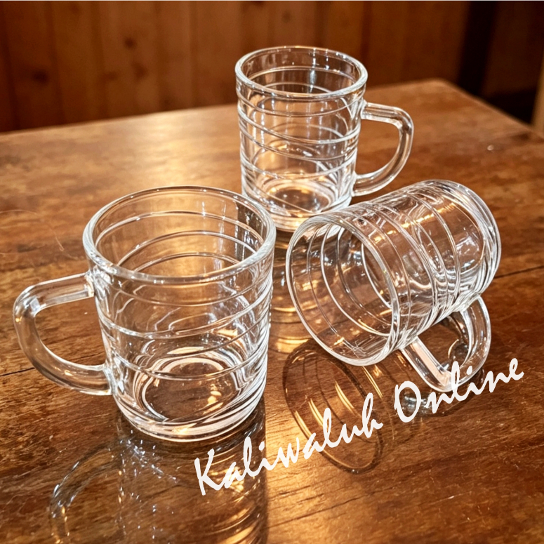 Gelas kopi kaca Botana Bening Gagang Pendek Spanyol isi 6 Pcs