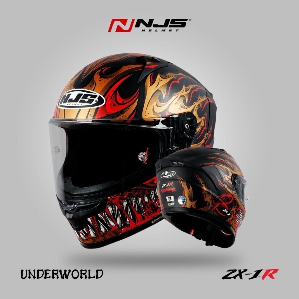 NJS ZX-1R UNDERWORLD Hitam gloss/doff - Helm Full Face (FREE Visor Iridium ) - Helm Fullface | NJS Z