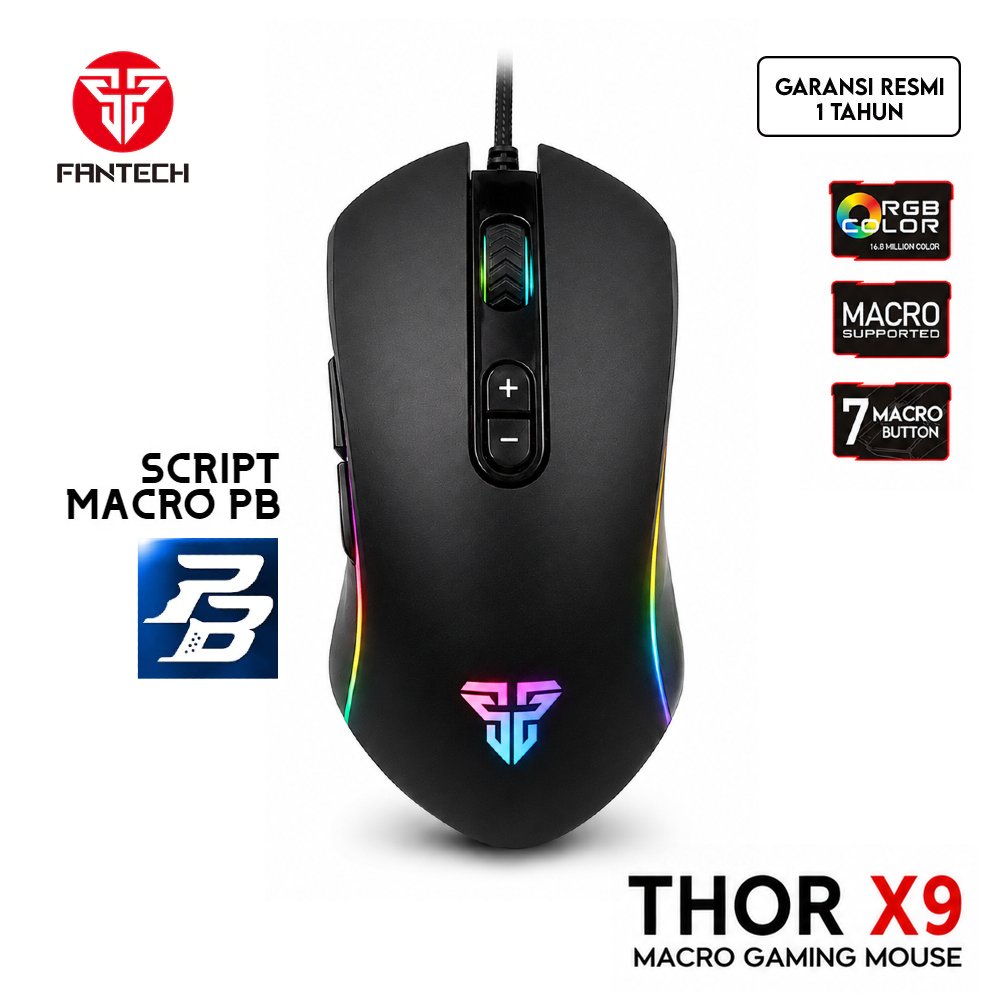 Fantech THOR X9 Gaming Mouse Macro PB Original RGB 4800 DPI 7D Programmable & KANATA VX9 600 DPI 7 L