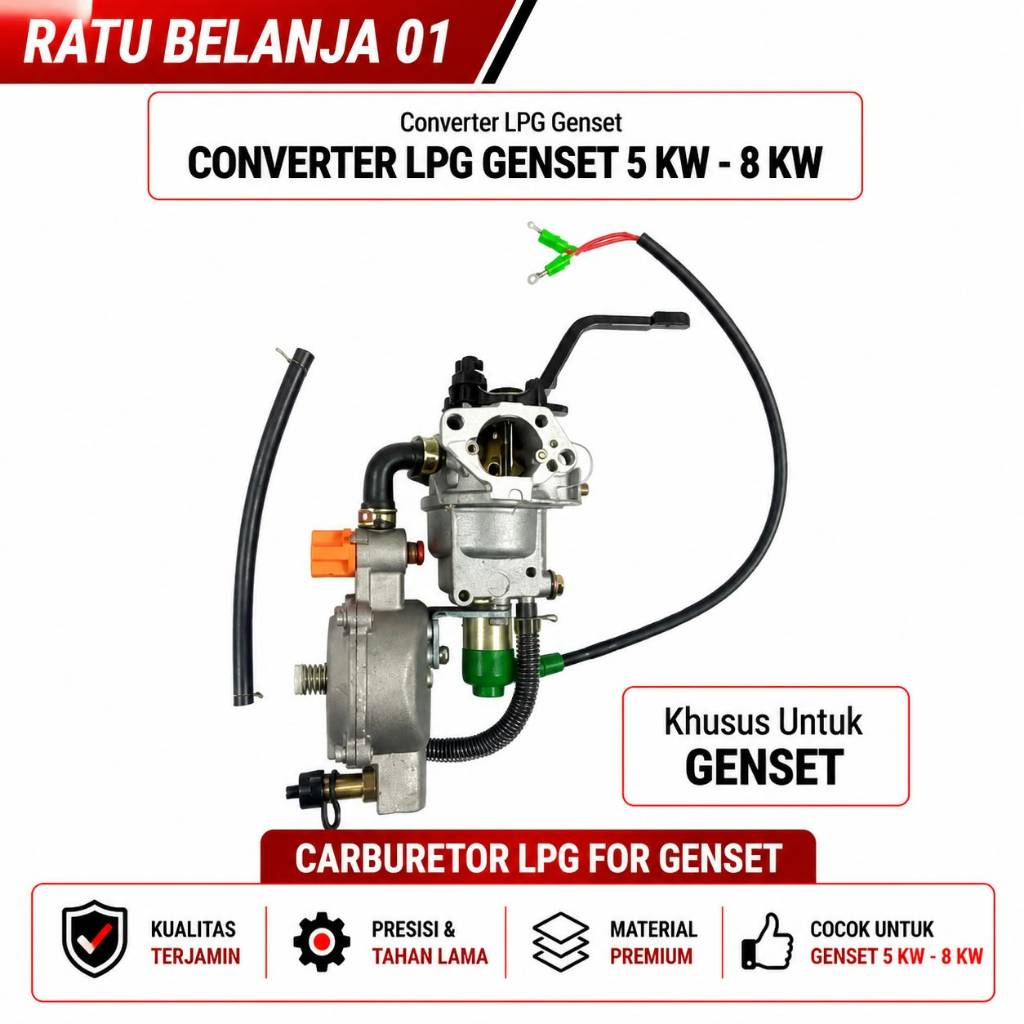 GX390 SAMPAI GX480 GENSET CARBULATOR LPG / GAS CONVERTER / KARBULATOR GENSET LPG 5000 WATT SAMPAI 80