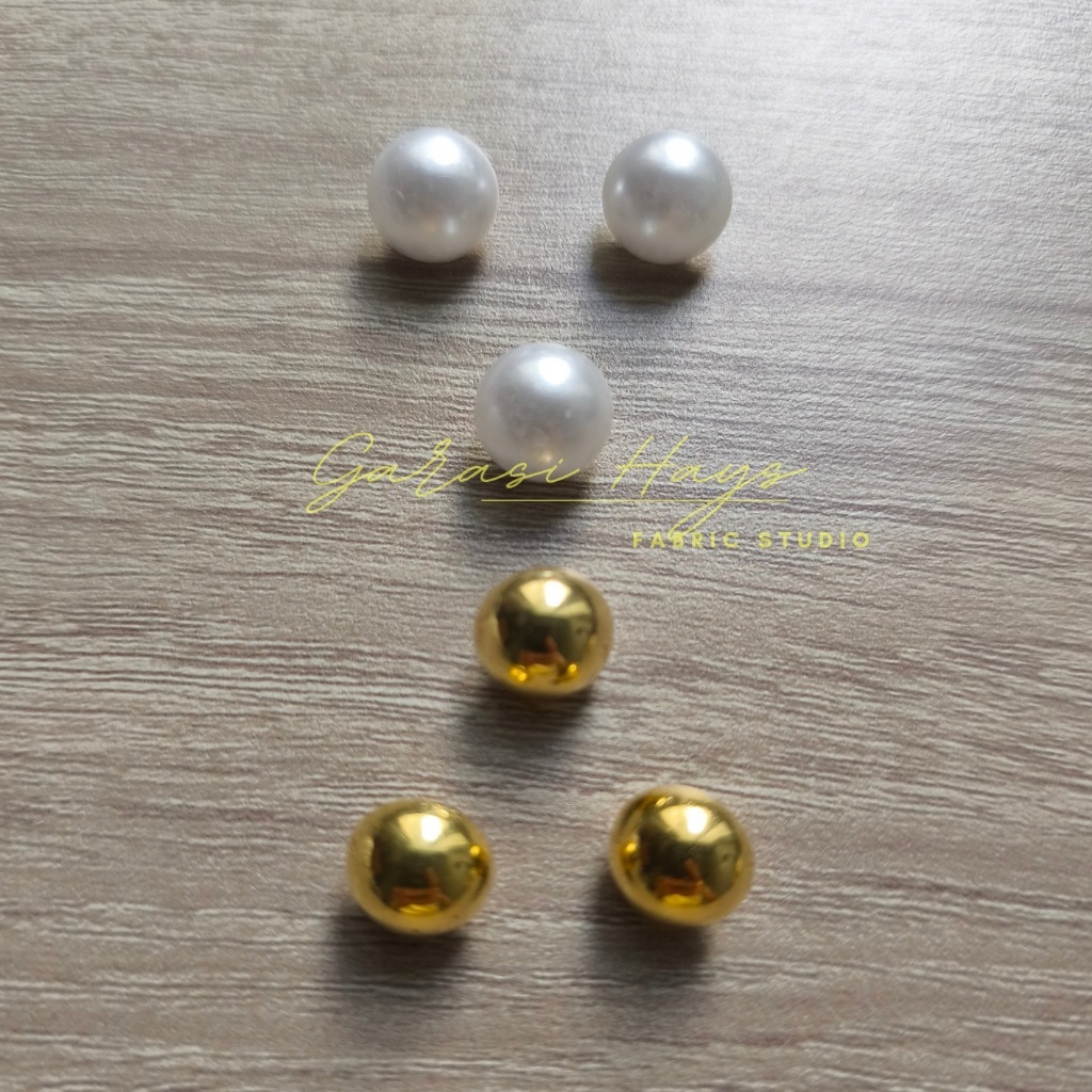 Pearl Button Kancing Mutiara Jamur Kancing Bulat Gold Emas White Pearl Putih Mutiara 1 pack = 5pcs