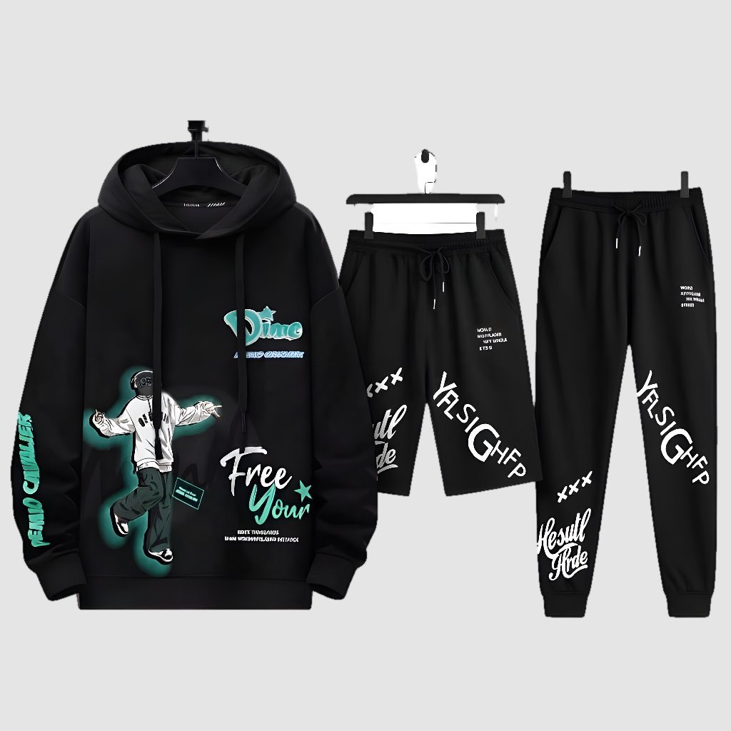 SETELAN 3IN 1 DIME SET HOODIE CELANA JOGGER PANJANGDAN CELANA PENDEK