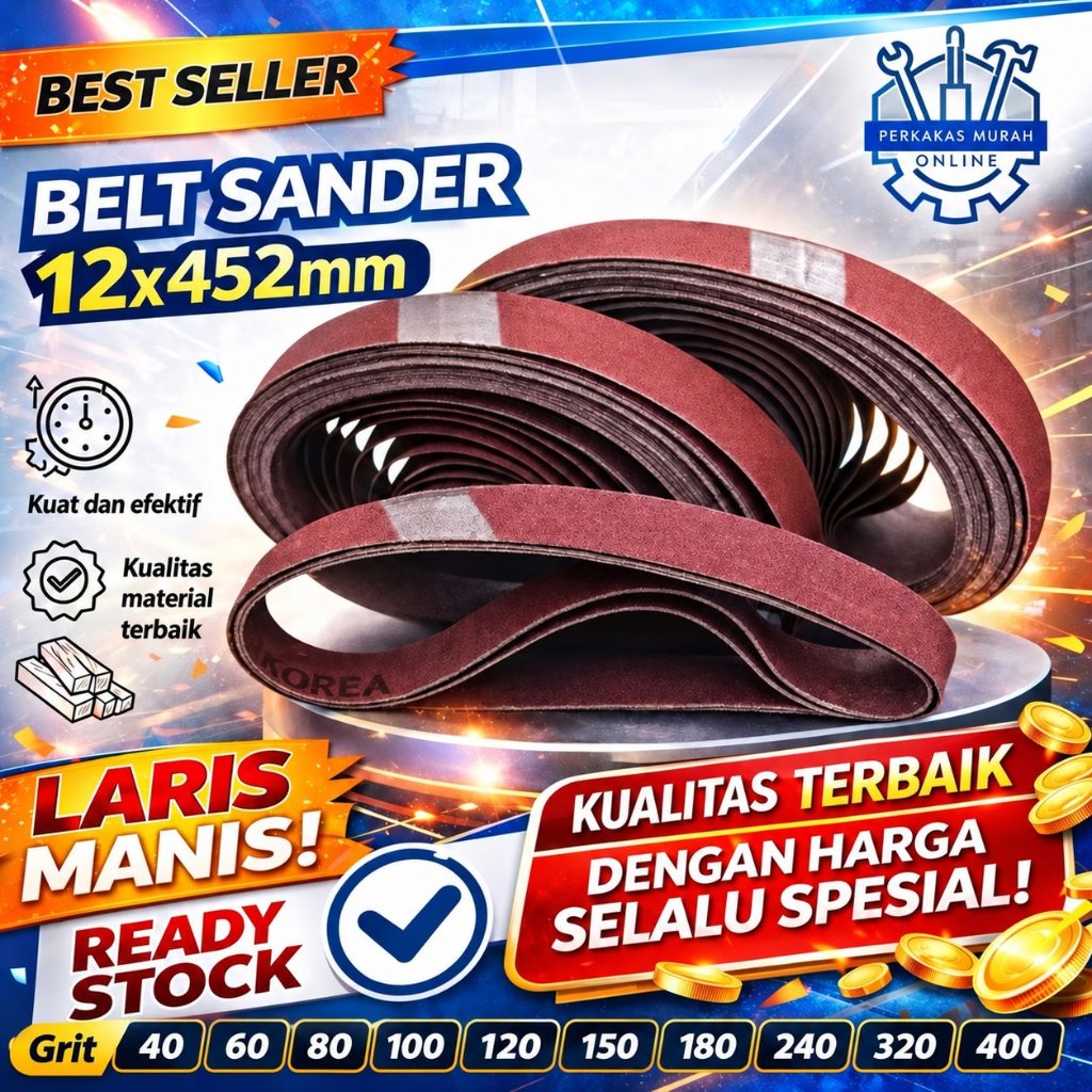 Amplas sabuk amplas Belt Sander amplas belt mini 12 mm x 452 mm Sanding Belt Mesin Gerinda Kayu Meta