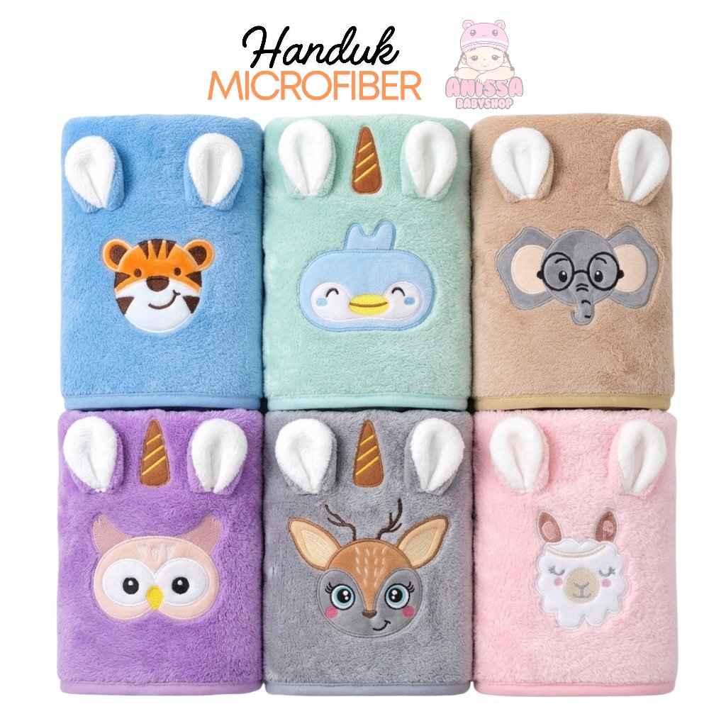 Handuk Bayi premium Karakter Animal Microfiber 50x100 Handuk Anak Karakter Handuk Bayi Baru Lahir