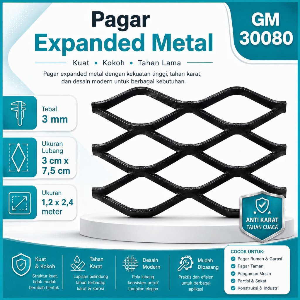 EXPANDED METAL TEBAL 3MM B3032 F3035 G3045 GM30080 LEMBARAN PLAT BESI EXPANDED HITAM PAGAR RAILING K