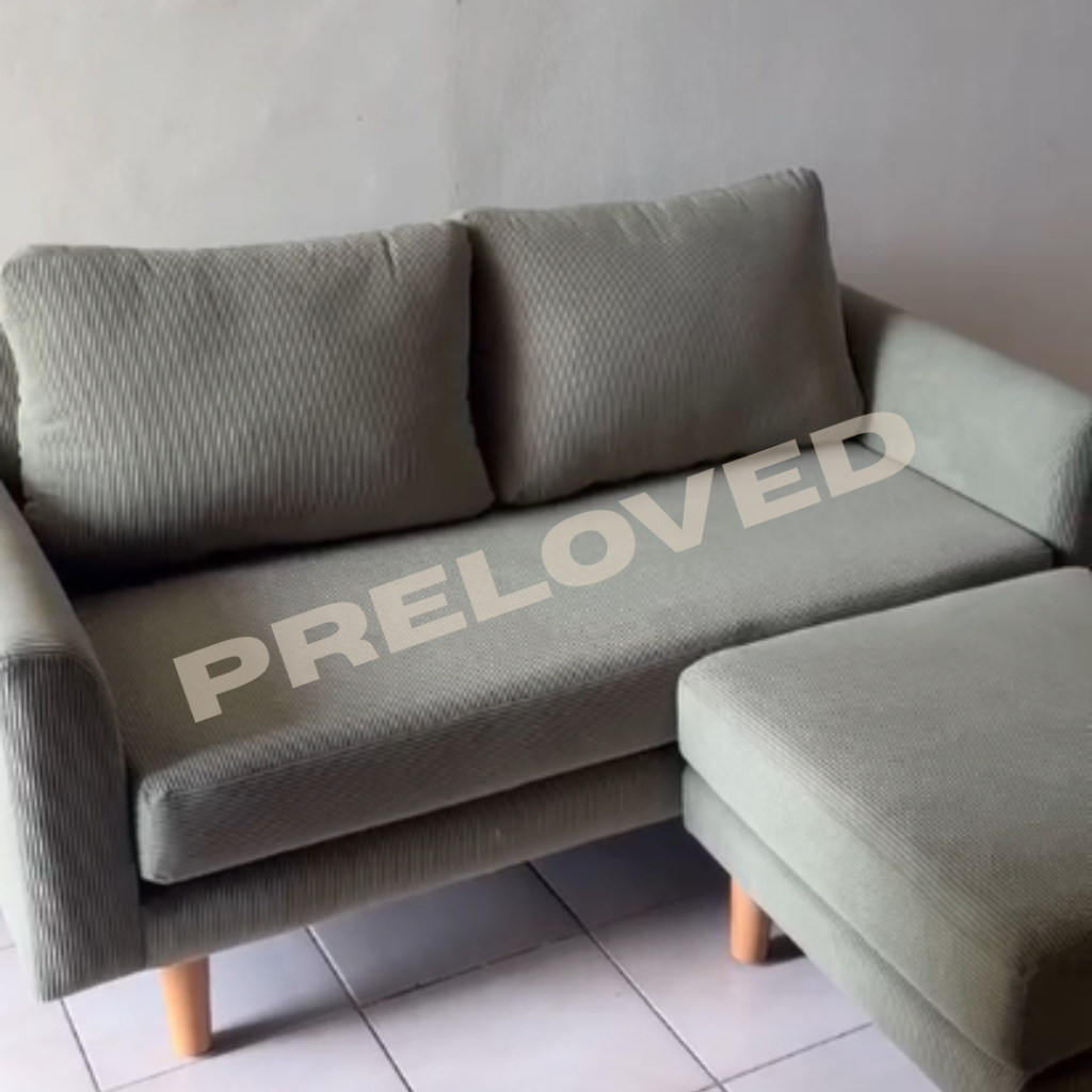 Preloved Sofa L Dekoruma Nitta - sofa second + foot rest + extra cushion / bantal kecil