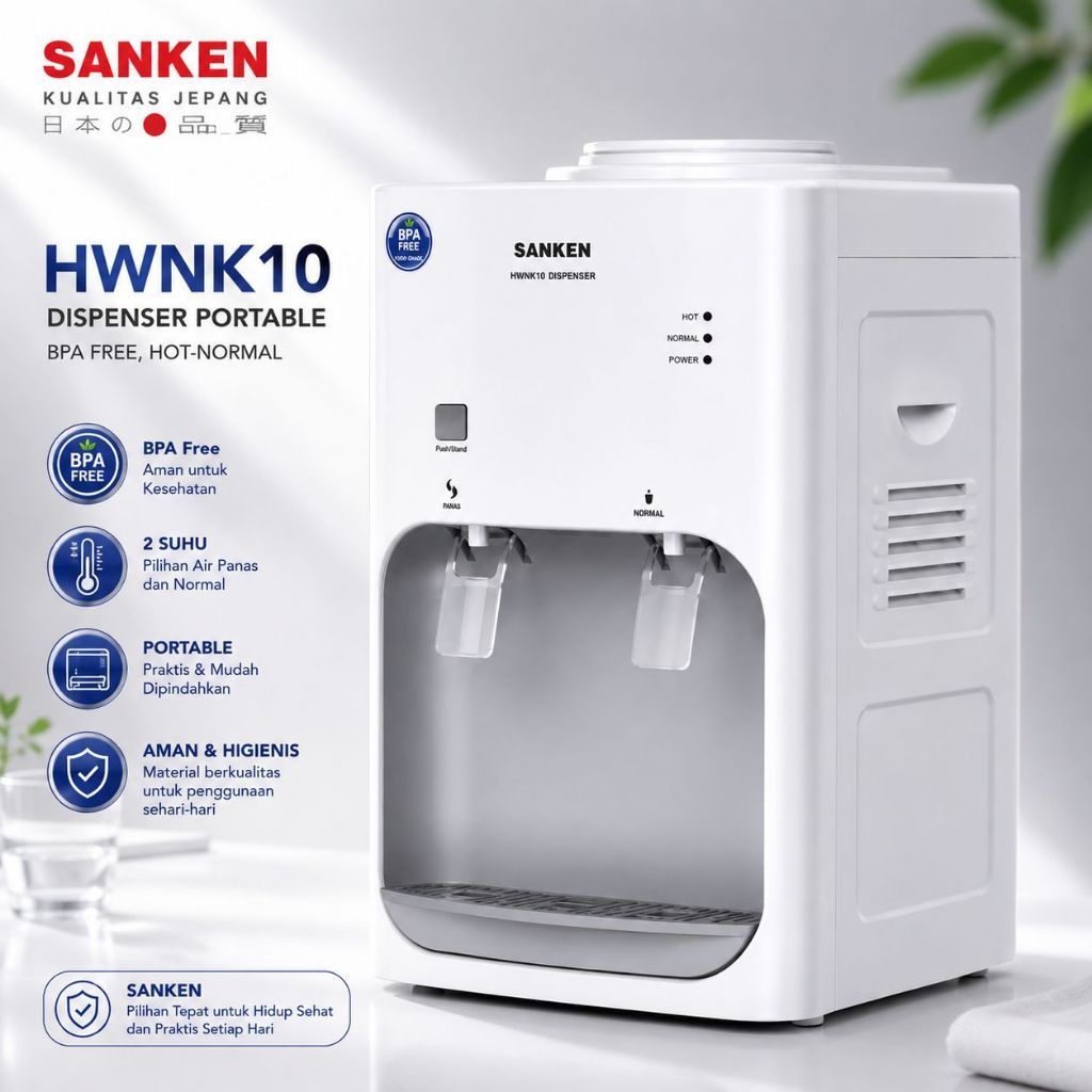 Sanken Dispenser Galon Meja HWN-K10 - Dispenser Portable 2 Kran HOT dan Normal HWNK10 - TERMURAH