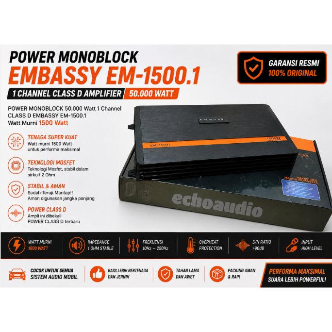 Power Monoblock Embassy EM-1500.1 Channel Class D Amplifier