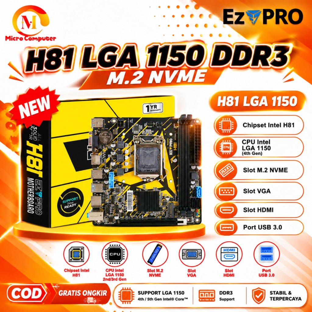 Motherboard Mobo Mainboard H81 EZPRO Socket LGA 1150 NVME USB 3.0