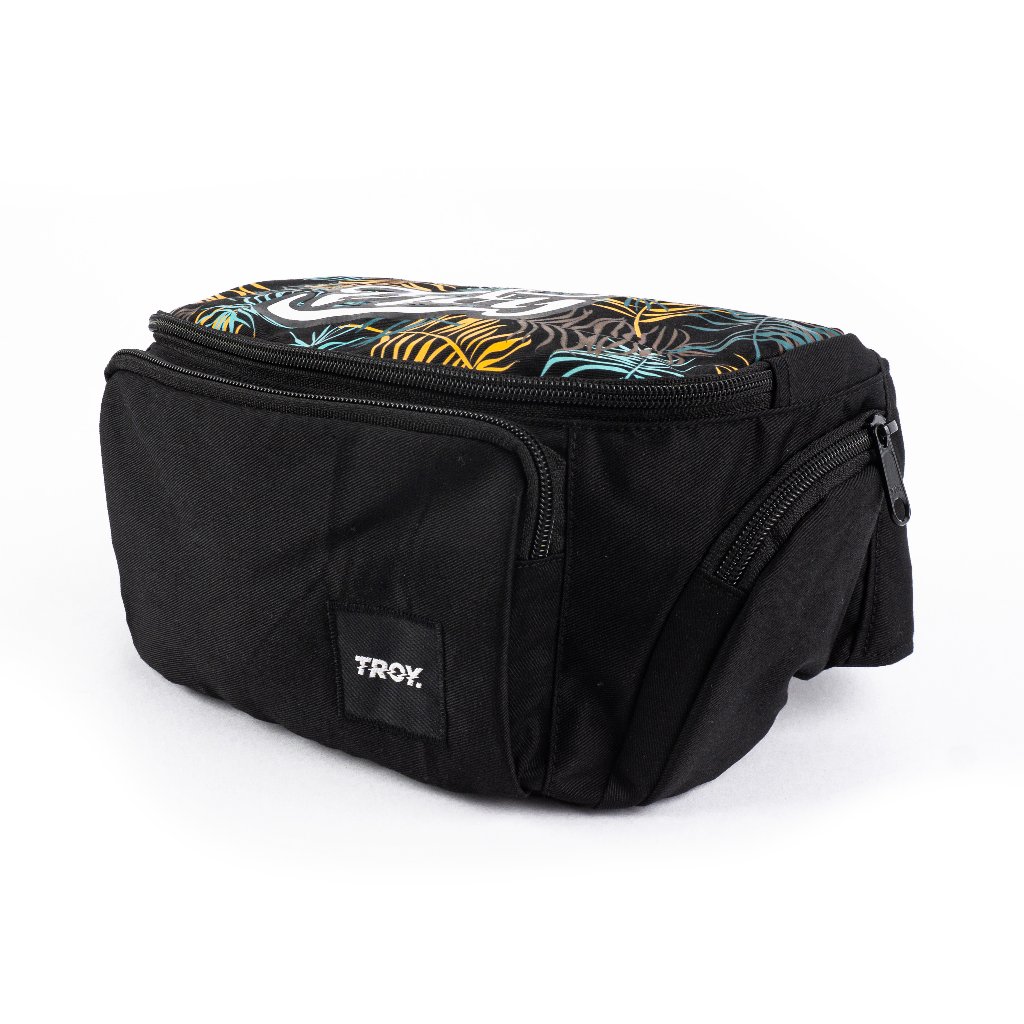 Troy Company Waistbag Black Tropical Leaf - Tas Pinggang Selempang Hitam WB 3704