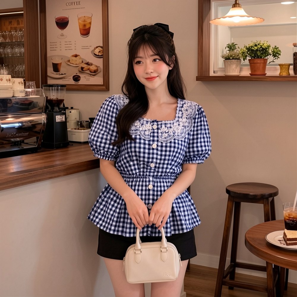 THEA Top Lace Square Neck Korean Look