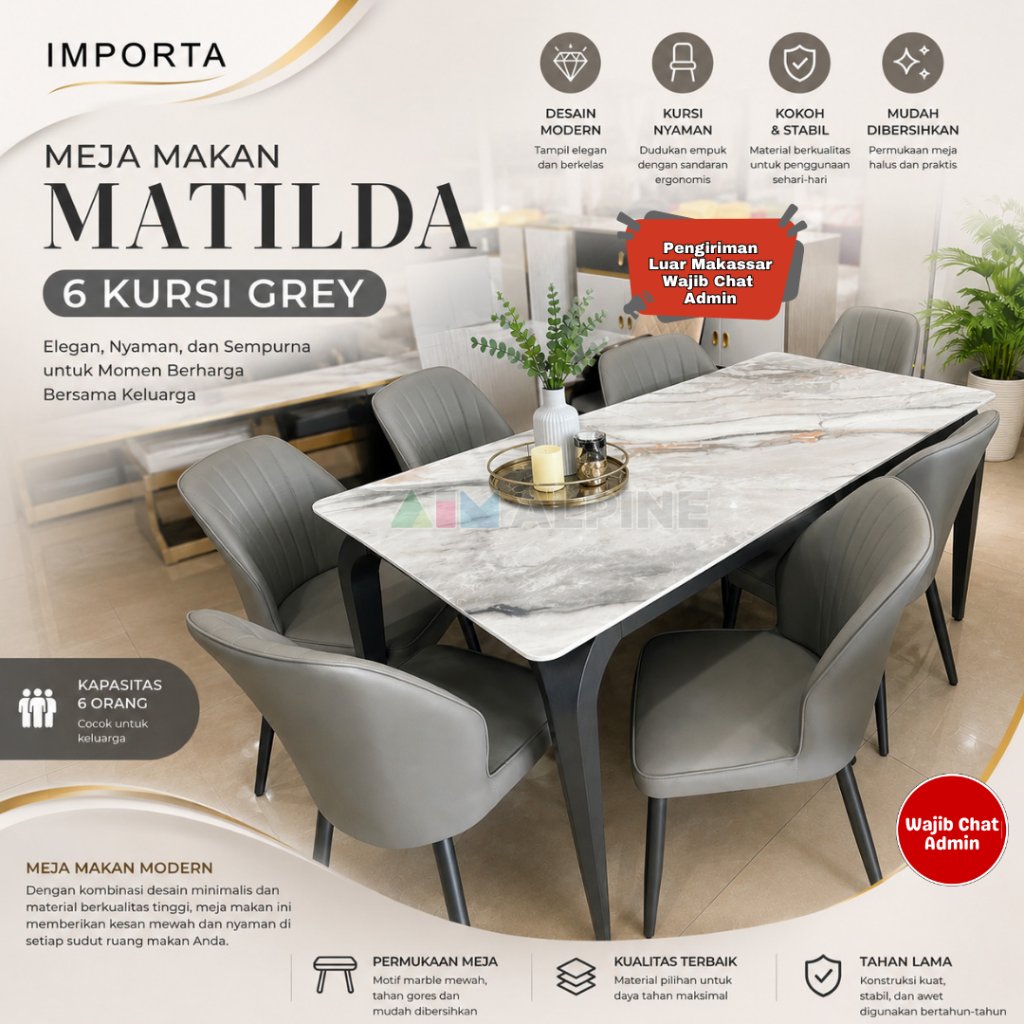 IMPORTA MEJA MAKAN MATILDA 6 KURSI SET