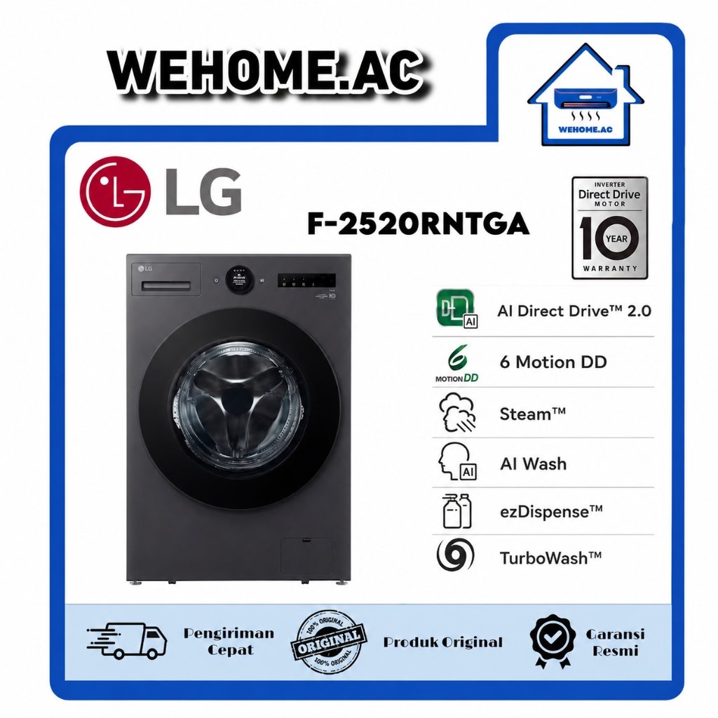 Mesin Cuci LG 1 Tabung F-2520RNTGA Mesin Cuci 1 Tabung LG 20KG Front Loading LG +Dryer