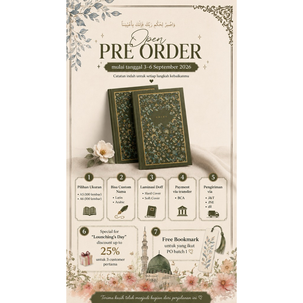 BukuNotes/NotebookCustomA5/A6CustomNama||HardCoverSoftCover||200Lembar/400Halaman||JournalIslami