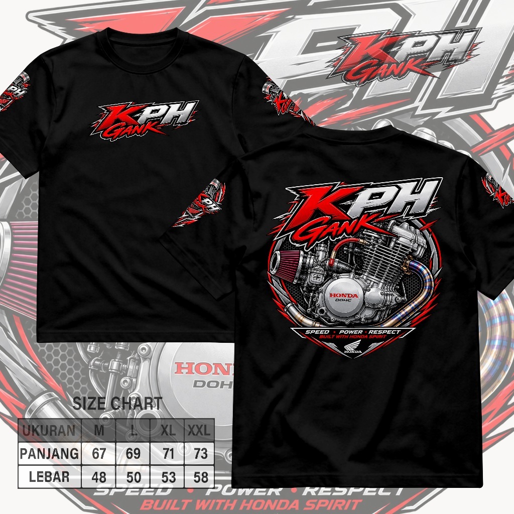 Kaos T-Shirt KPH Gank Honda DOHC Lengan Pendek Motif Motor Unisex