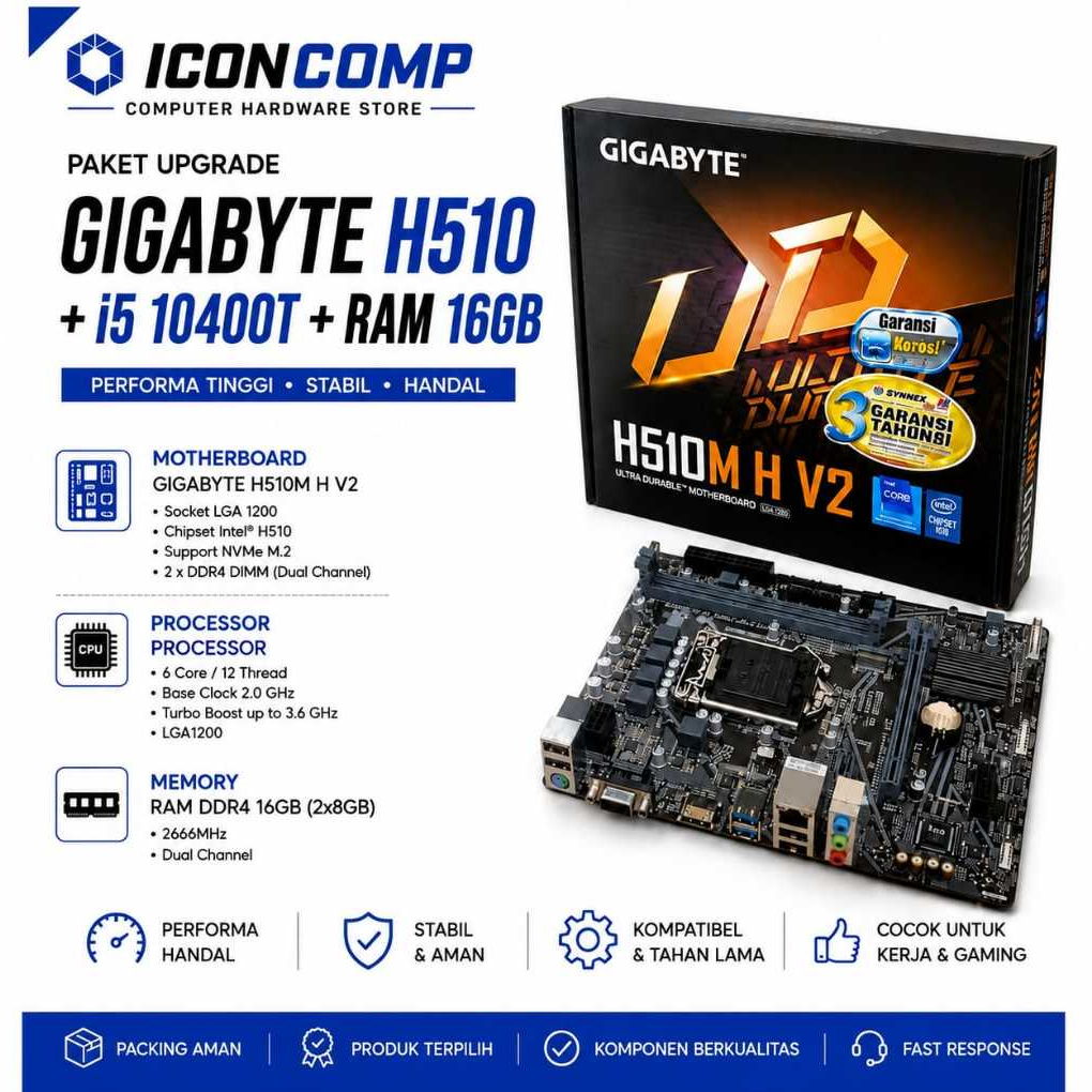 PAKET MOBO GIGABYTE H510 + i5 10400T + RAM 16GB
