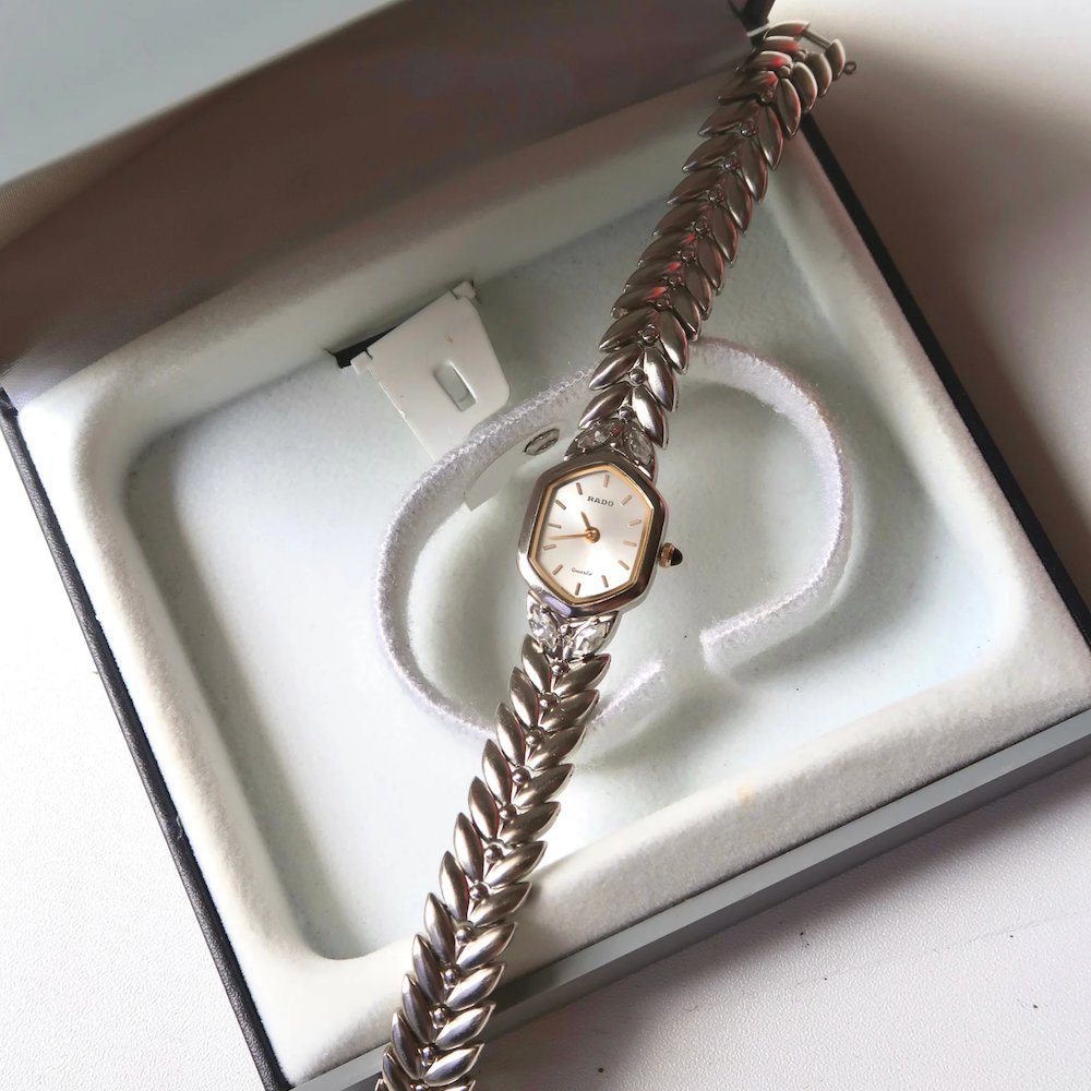 Jam Tangan Wanita Vintage Watch Rado Silver Diamond Dial Silver Chain Watch Original Autentik Prelov