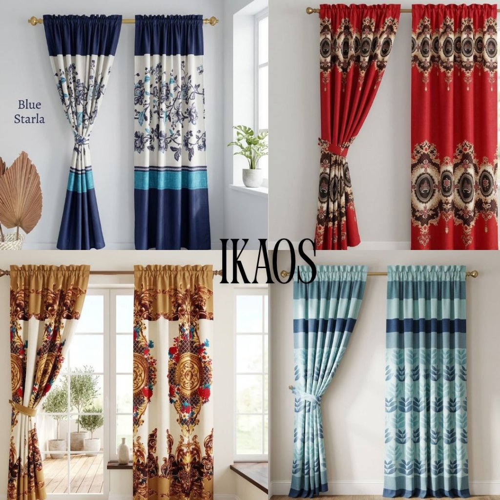 Gorden Jendela UK 100x200cm Pintu Serut Model Serut Rumbai Free Tali Pengikat | IkaOs