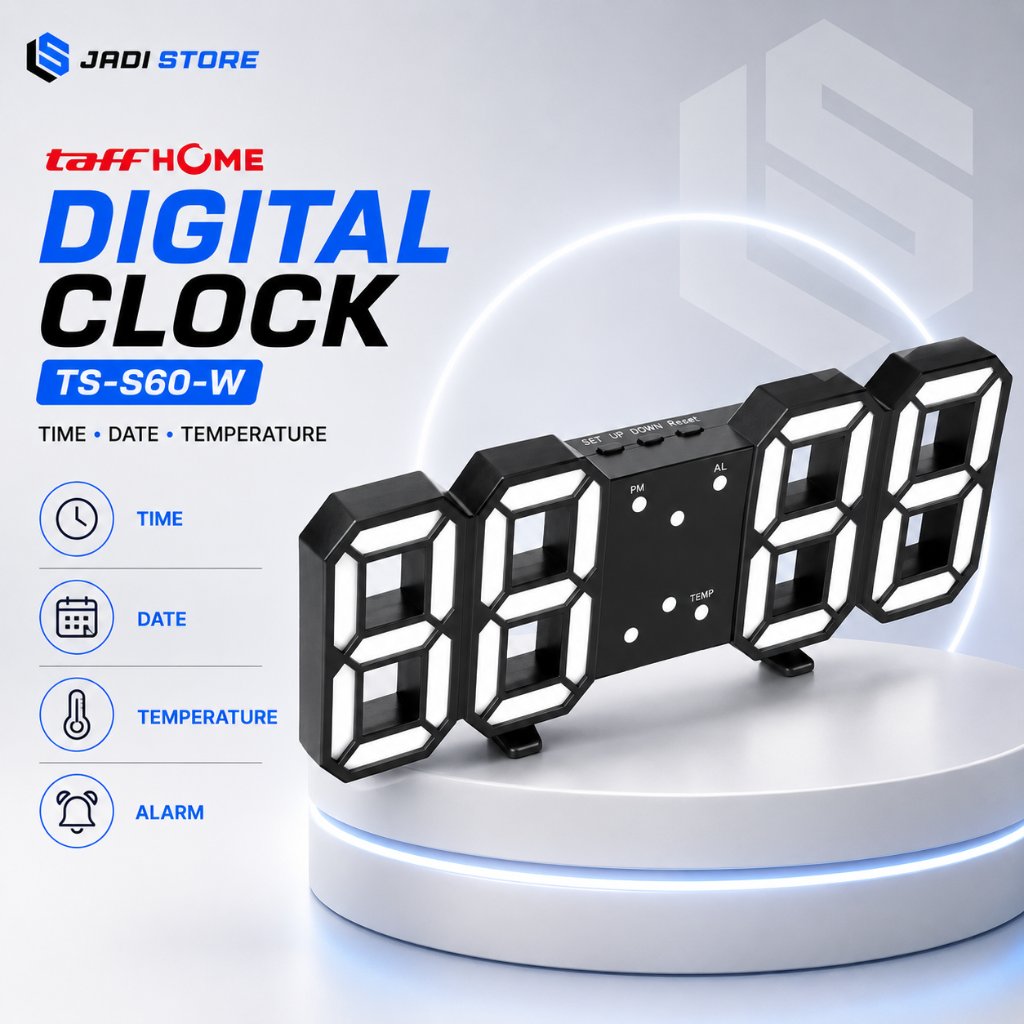 TaffHOME Jam Meja Alarm Weker LED Digital Clock TS-S60-W Aesthetic Beker Alarem Digital Meja Lucu Be