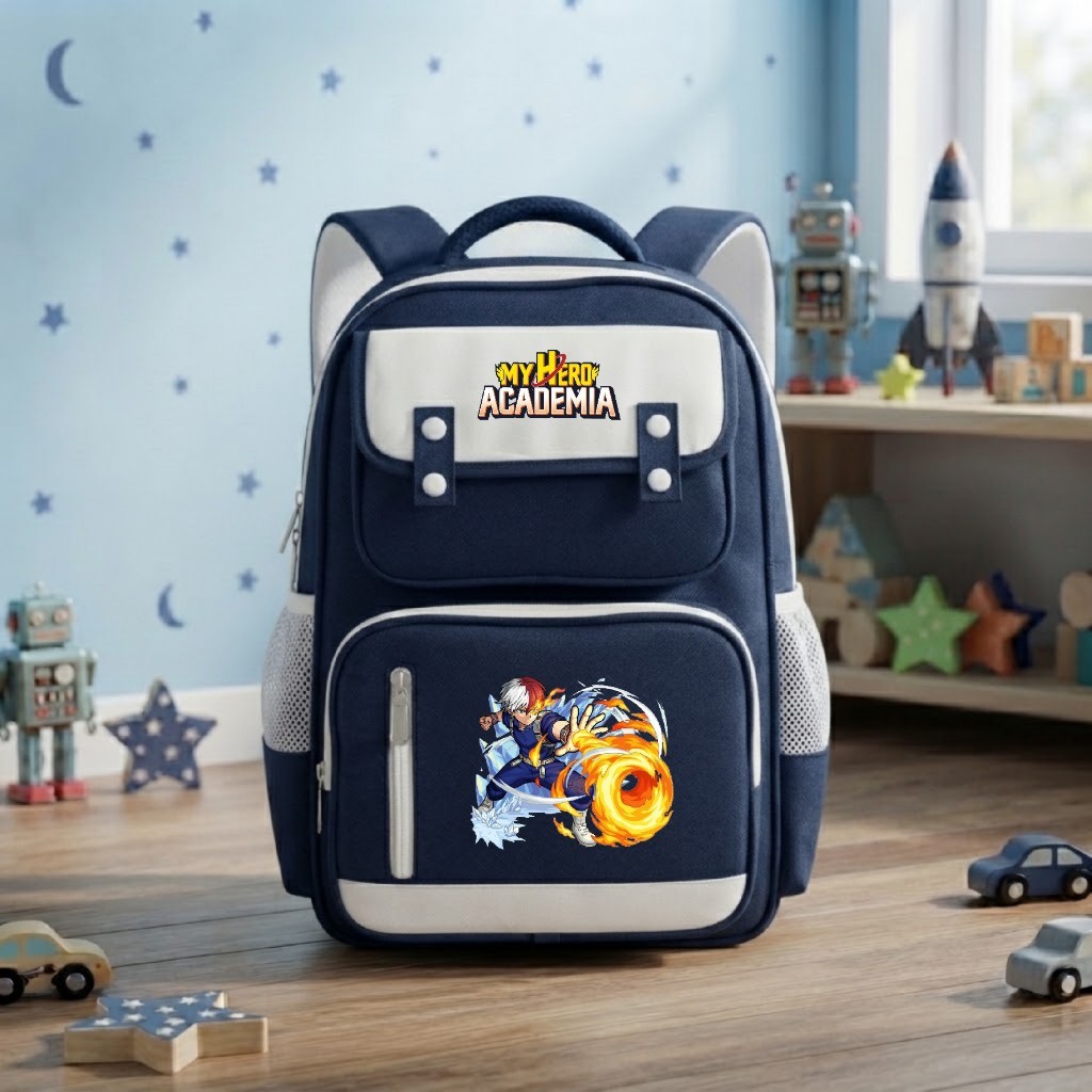 CATENZO - CUT 056 Tas Ransel Sekolah Anak Cowok SD Navy Putih Desain Hero Academia Shoto Todoroki Te