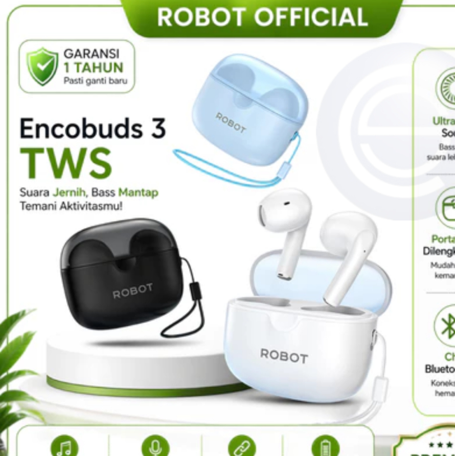 ROBOT Encobuds 3 Tws Bluetooth 6.0 Ultra Bass Sound 35H Playtime
