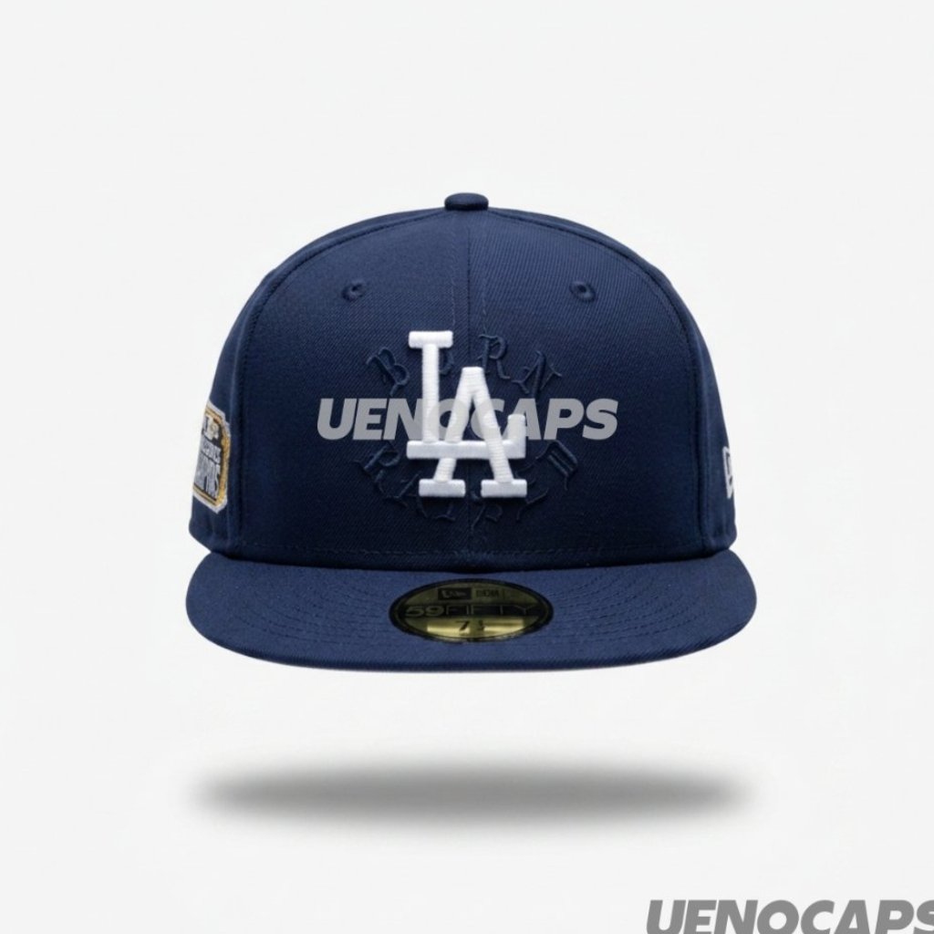 Topi Snapback Fitted LA Dodgers Navy White Born Raised World Champs Bordir Build Up Caps Aksesoris P