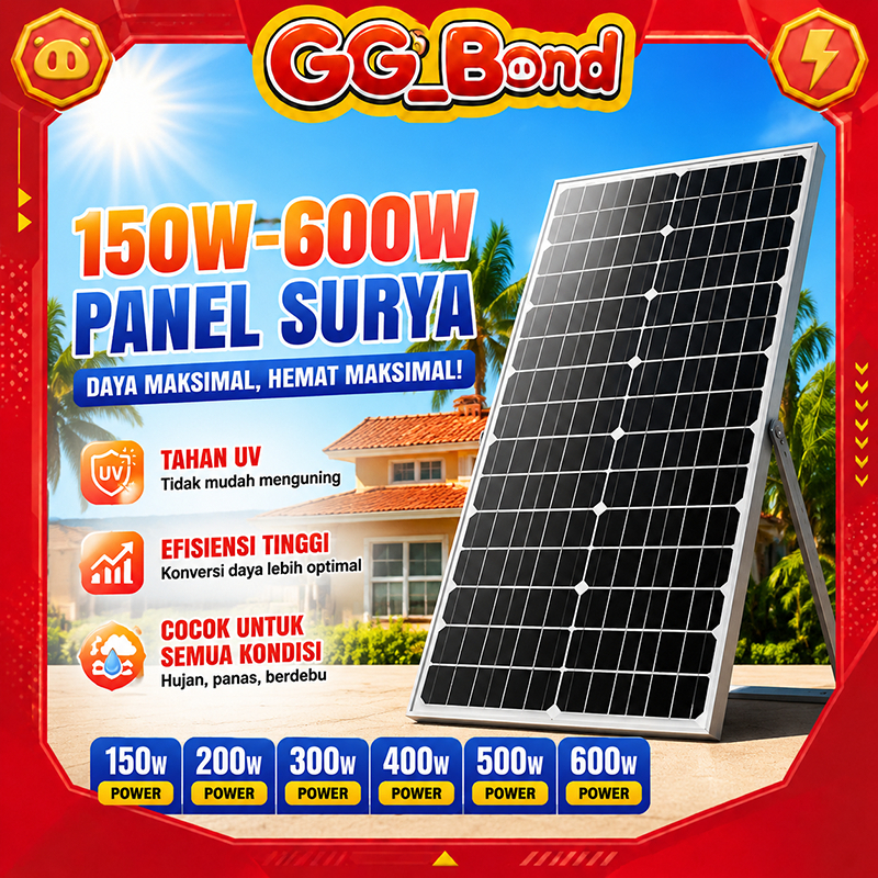 Panel Surya 600W Solar Panel Tenaga Surya Efisiensi Tinggi Tahan Cuaca Untuk Peternakan Kebun Rumah 