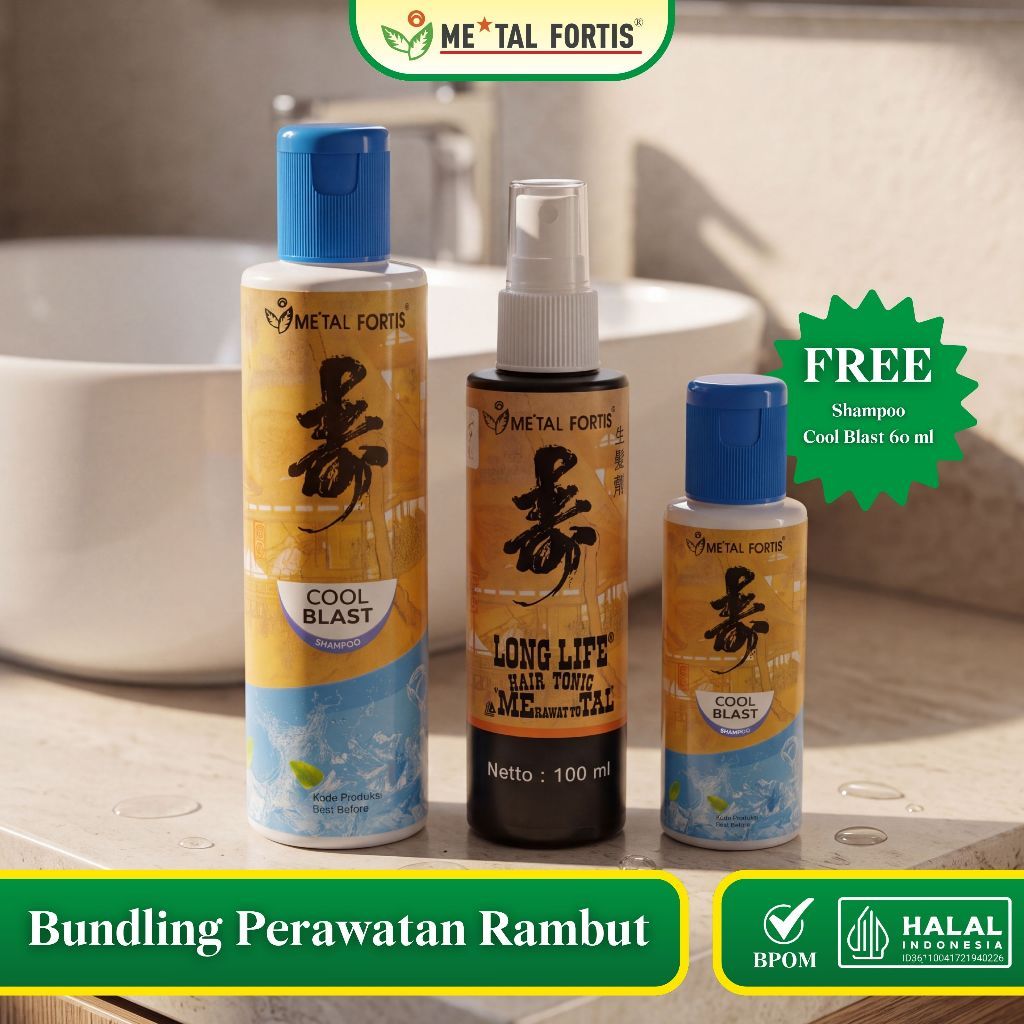 METAL FORTIS Bundling Perawatan Rambut Hair Tonic 100 ML, Shampoo Cool Blast 200 ML, Cool Blast 60 M