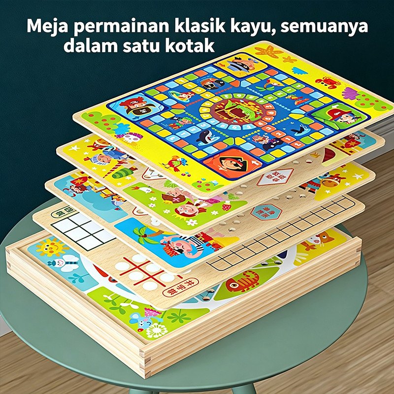 [READY] Mainan Papan Catur 9in1 Wooden Board Game Ludo Ular Tangga Anak Checkers Board Game Keluarga