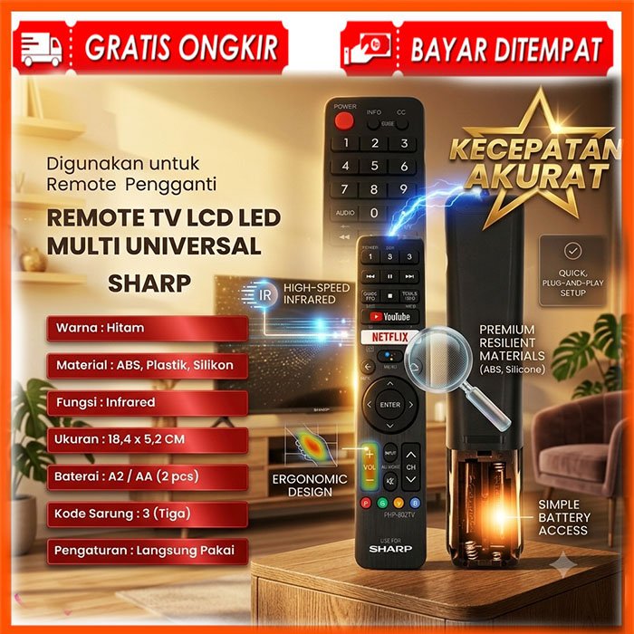 Remote TV Sharp LCD LED Smart TV Universal Langsung Pakai Tanpa Setel Pengganti Remot TV Sharp Tabun