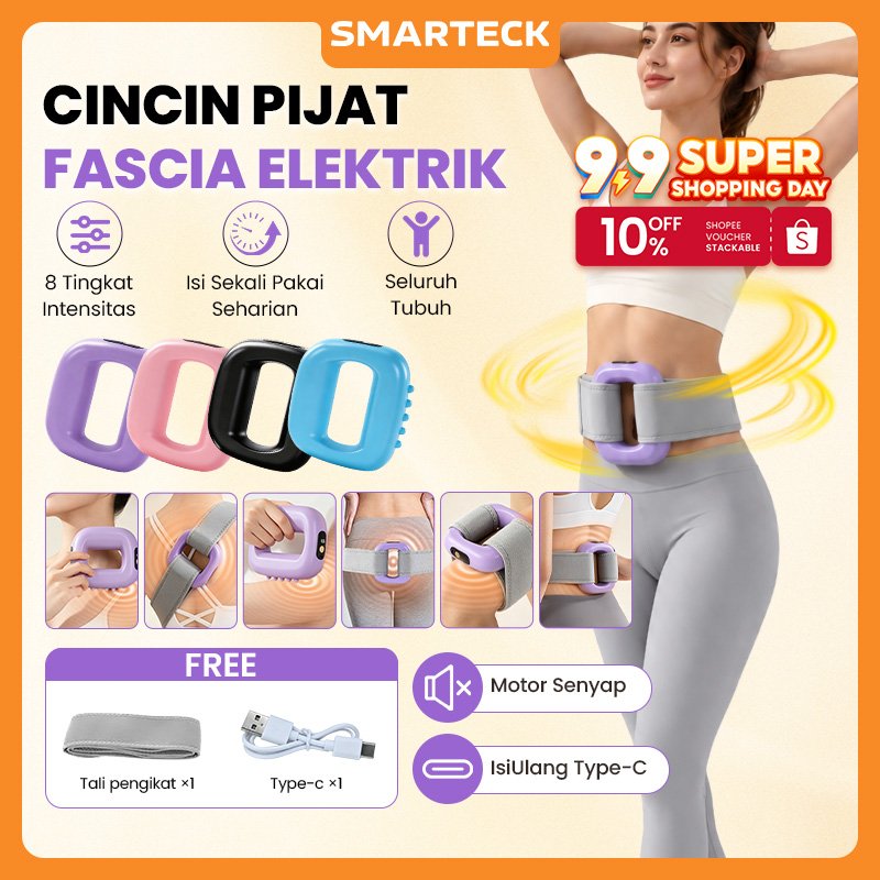 SMARTECK Massage Ring Elektrik Sabuk Pijat SMS04 Alat Pijat Cincin Fascia 6‑in‑1 Multifungsi 8 Tingk