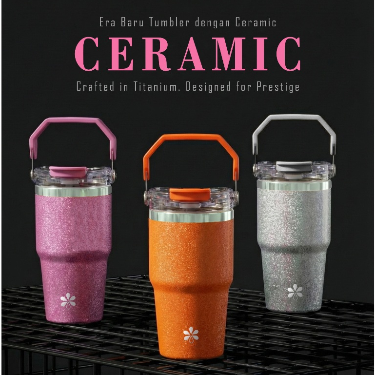 LeDingDing-Ceramic Berlapis Tumbler Botol Minum Aesthetic Kopi Portabel Vakum Tumbler Stainless Stee