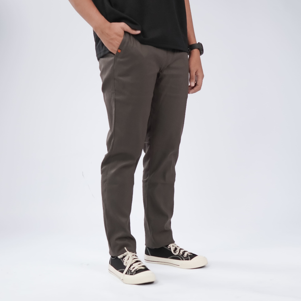 Distroid Celana Chino Rib Panjang Pria Pinggang Karet Premium Hitam Slimfit Cowok Melar Stretch