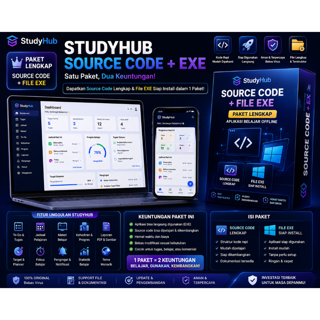 StudyHub EXE Windows + Source Code | Project Aplikasi Belajar