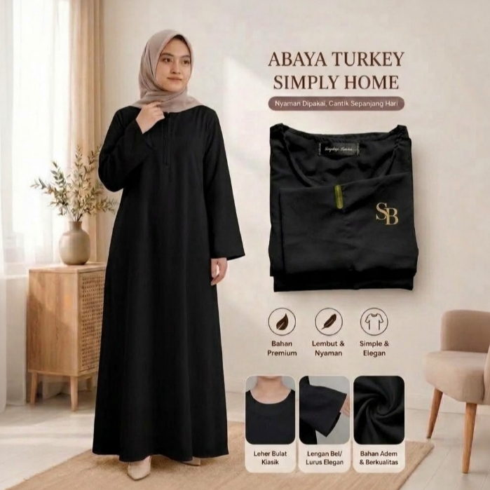 ABAYA TURKEY SIMPLY HOME / Gamis Abaya Polos Resleting Depan Busui / Suryalaya Busana