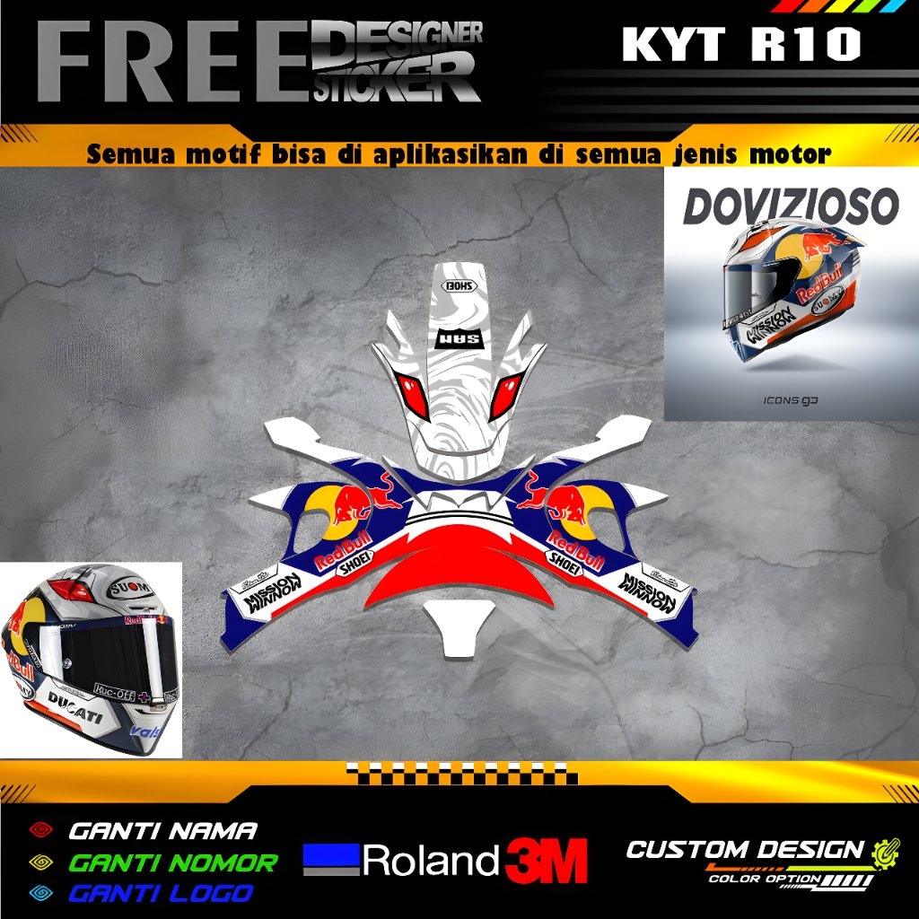 DECAL STICKER HELM KYT R10 DOVIOZO SUPERGLOS