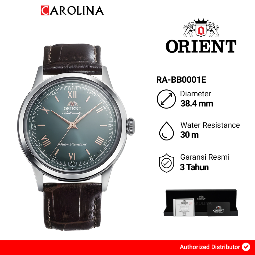 Jam Tangan Pria Orient Bambino RA-BB0001E Automatic Green Dial Brown Leather Strap