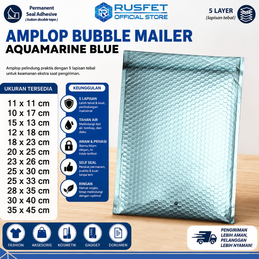 Bubble Mailer Aquamarine Blue Amplop Bubble Envelope RUSFET