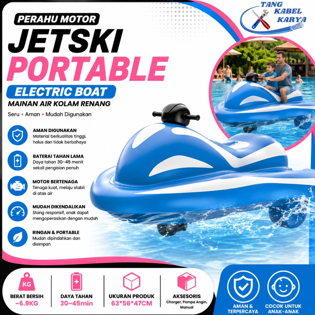 Perahu Motor Jetski Listrik Anak Portable Electric Boat Mainan Air Kolam Renang