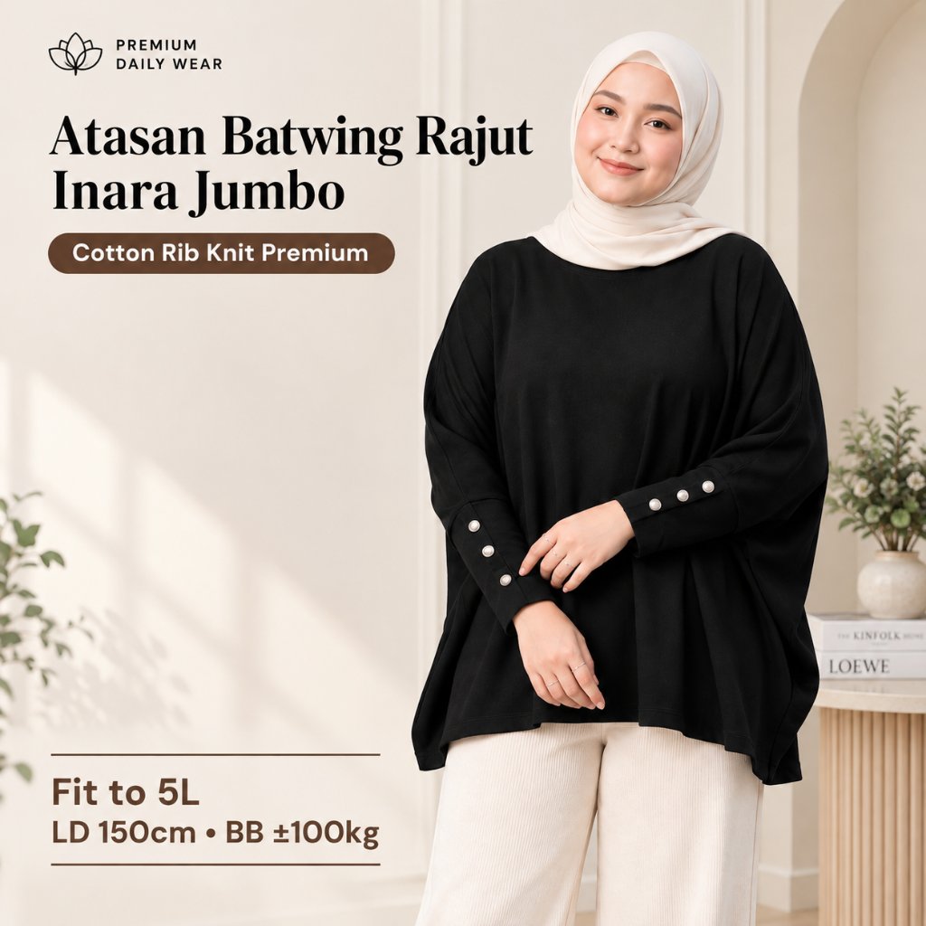 Atasan Batwing Rajut Wanita Inara Jumbo Oversize Fit 5L LD 150cm Lengan Panjang Premium