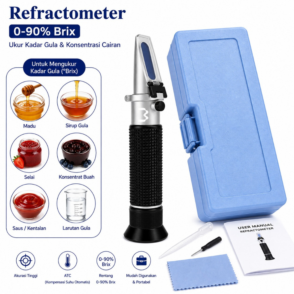 Refractometer Brix 0-90% Buah Sirup Gula Juice Madu