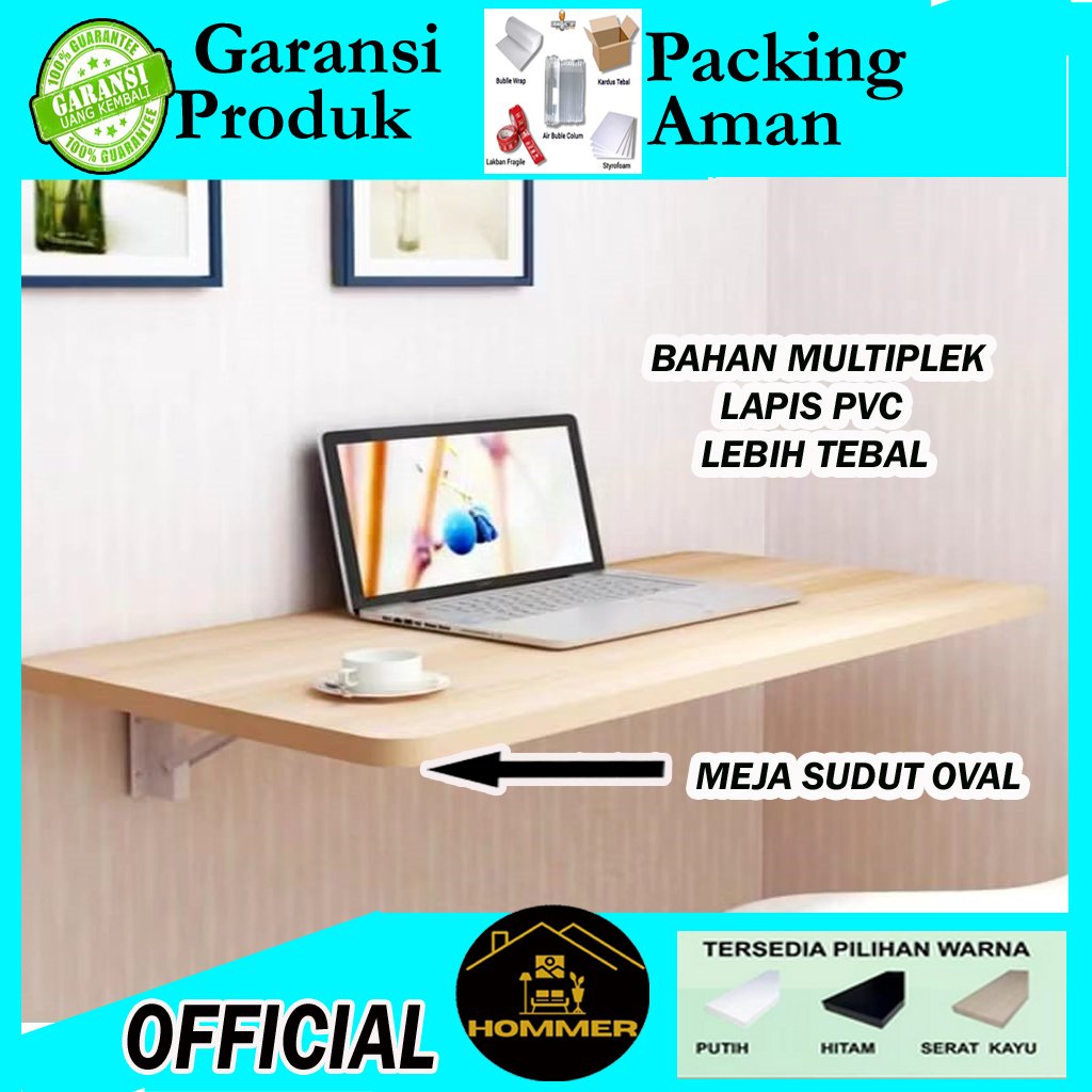 (KOMPLIT-SUDUT OVAL)hommer Meja Lipat Dinding belajar Meja Laptop Meja Komputer Kerja