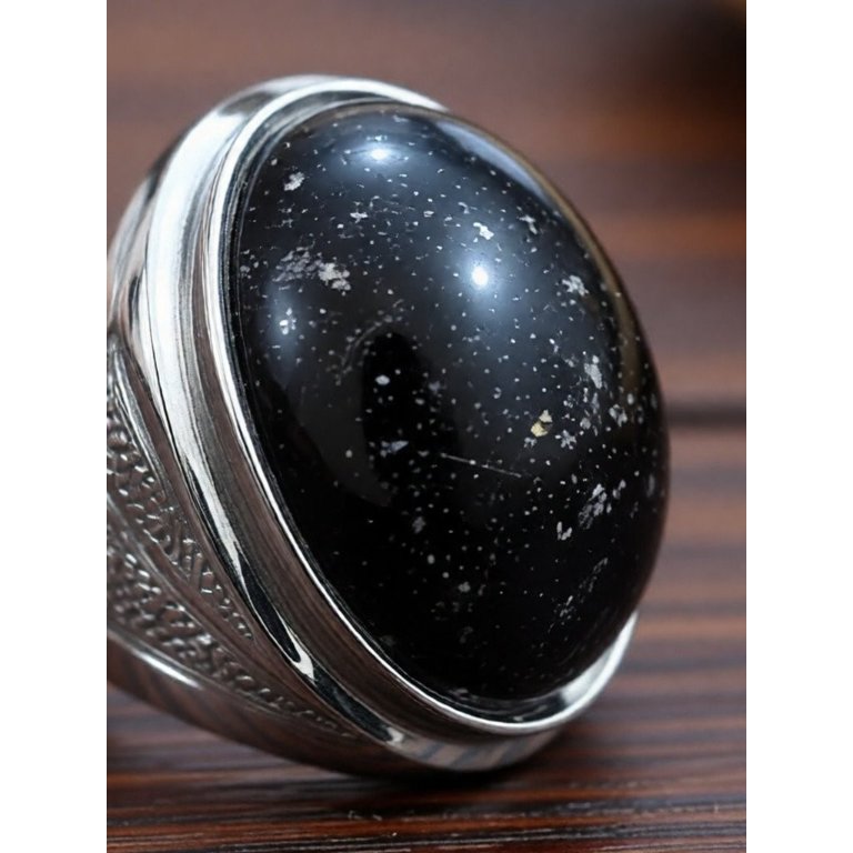 Batu Cincin Batu Akik Badar ada bintik keperakan/silver Ring 9 Alpaka