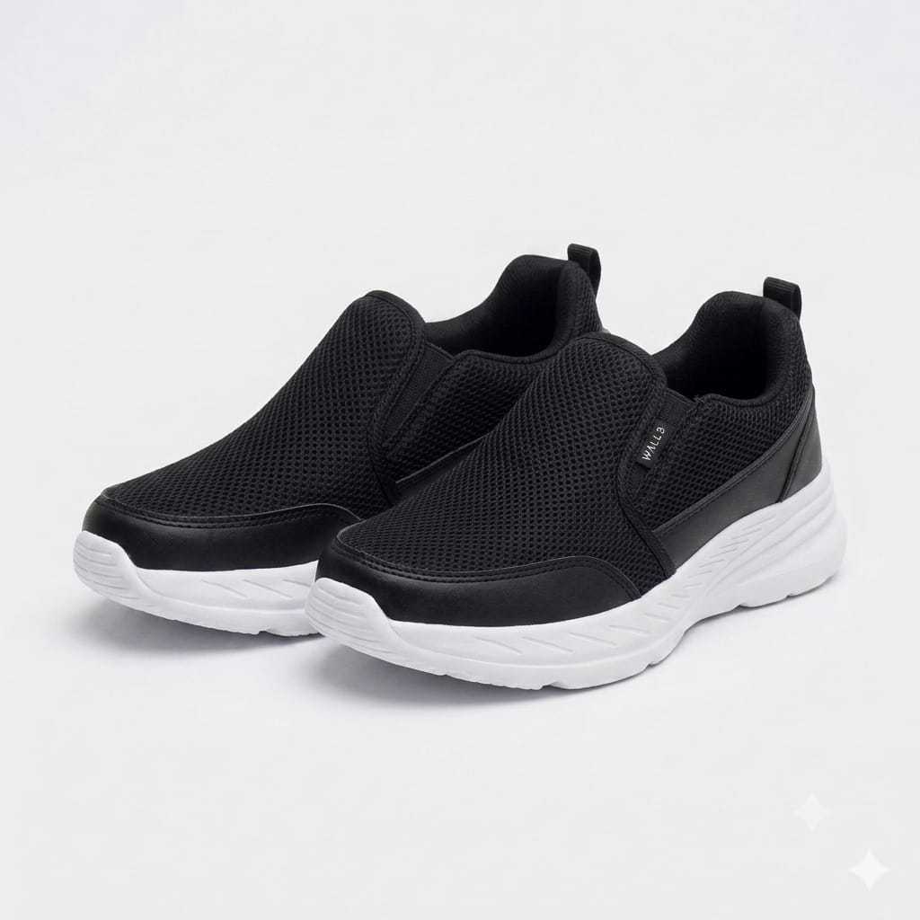 Sepatu Slip On Pria Santai Wanita Hitam Polos Casual Bally Boy