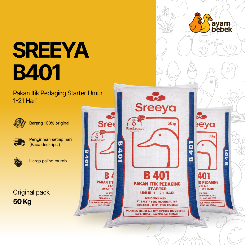 SREEYA B401 | Pakan Itik / Bebek / Mentok Pedaging | 20-50 KG| Sumber Pakan Jaya