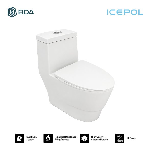 Icepol Kloset Duduk WC Toilet Syphonic Dual Flush On Piece Closet Duduk Desain Modern IC 8011