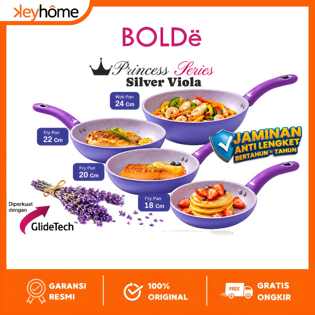 BOLDe Princess Series Silver Viola - Panci Anti Lengket Granit Original