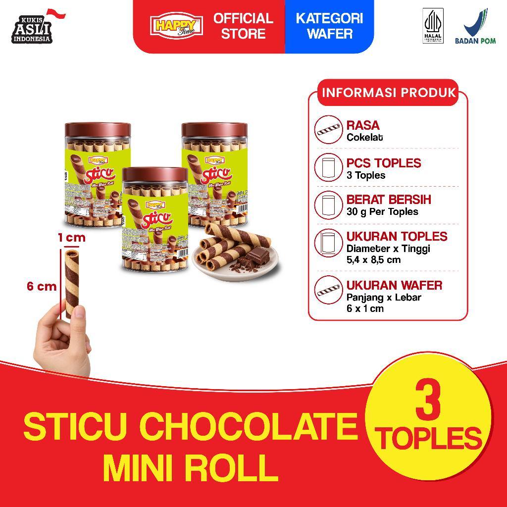 Happy Time Sticu Mini Wafer Roll Cokelat ( Isi 3 Pcs)