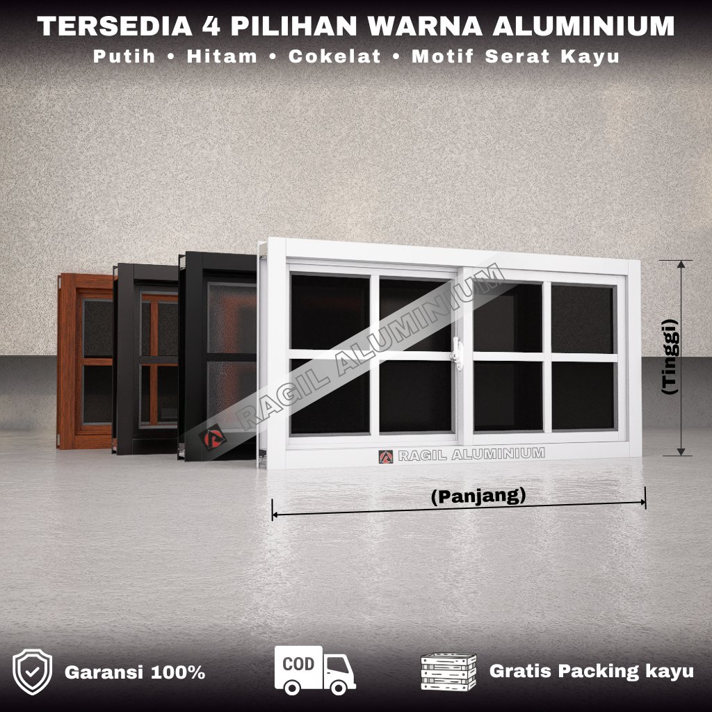 Jendela Aluminium Boven Sliding Ornamen Tinggi 50 cm x Panjang 80 cm (50x80)