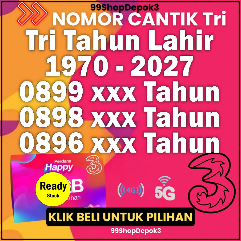 Kartu Perdana Nomor Cantik Three TAHUN 1999 2000 cpy Nomor Cantik TRI 11 DIGIT - No Cantik Tri Tahun